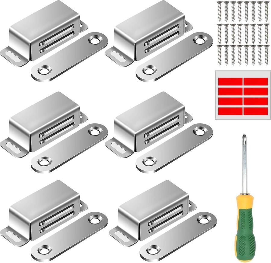 Cabinet Door Magnet 6 Pieces Ultra-Thin Drawer Magnet Door Closer with Screws and Screwdriver Door Magnetic Clasp Magnets for Kitchen Cabinet and Drawer
