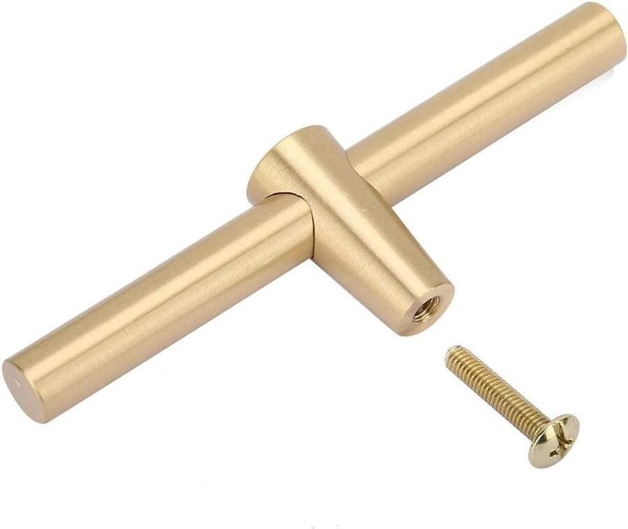 Cabinet Handle Brushed Brass Kitchen Door Handles T-Bar Pull Handle Wardrobe Door Knob