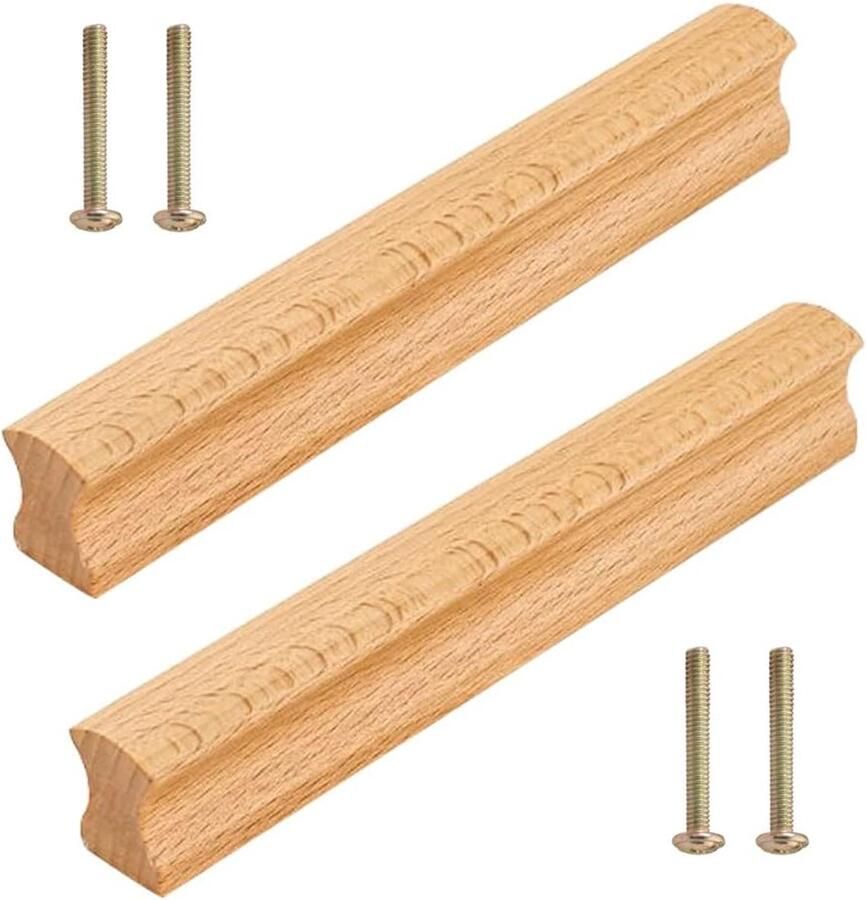 Cabinet Handles Wood 2 Pieces Wooden Furniture Handle Solid Wood Handles Furniture Grip Door Handle Bar Grip Drawer with 4 Screws voor Deur Kast Lade