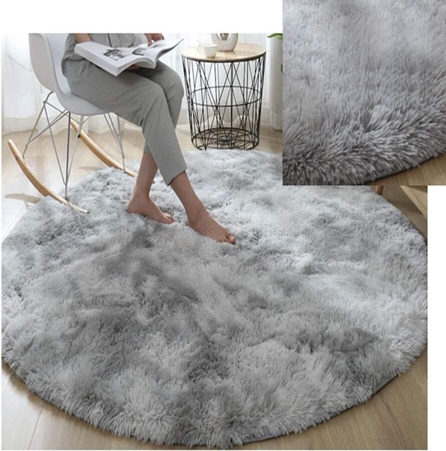 Calore Harig hoogpolig vloerkleed voor de woonkamer rond modern slaapkamertapijt comfortabel shaggy vloerkleed interieurdecoratietapijt (grijs wit 160 cm)