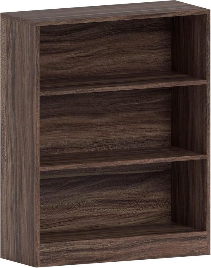 Cambridge Boekenkast met 3 niveaus laag walnoot houten plank voor kantoor woonkamermeubels
