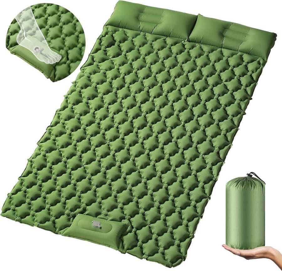 Camping isomat zelfopblazend met voetdrukpomp outdoor opblaasbaar luchtmatras ultralichte isomat campingmatras opvouwbare slaapmat met kussen voor buiten