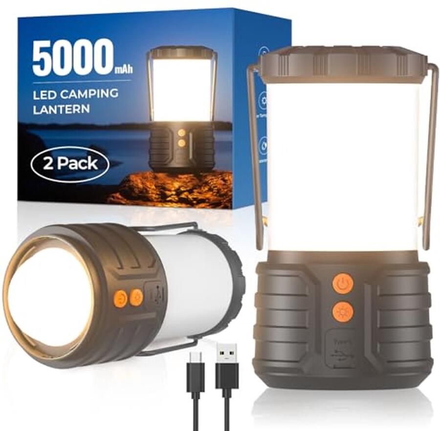 Camping Lantaarn 2-Pack LED Noodverlichting met 5000mAh Oplaadbare Batterij Waterdichte Draagbare Lamp voor Kamperen en Thuis