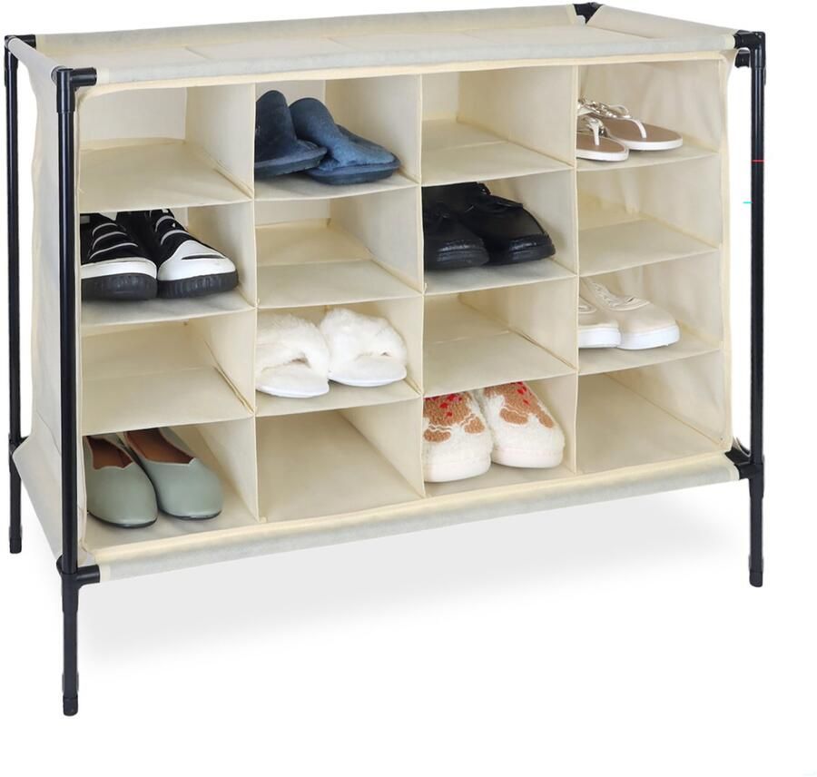 Camping schoenenkast 16 vakken 65 x 84 x 36 cm stof beige