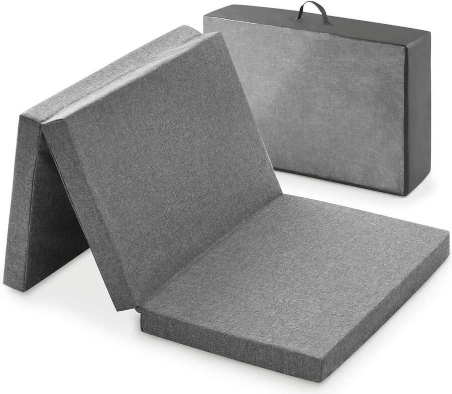 Campingbedmatras Sleeper 60 x 120 cm Hoogte 6 cm Vouwmatras voor baby- en kinderbed Compact inklapbaar Met draagzak Grijs gemêleerd vouwmatras