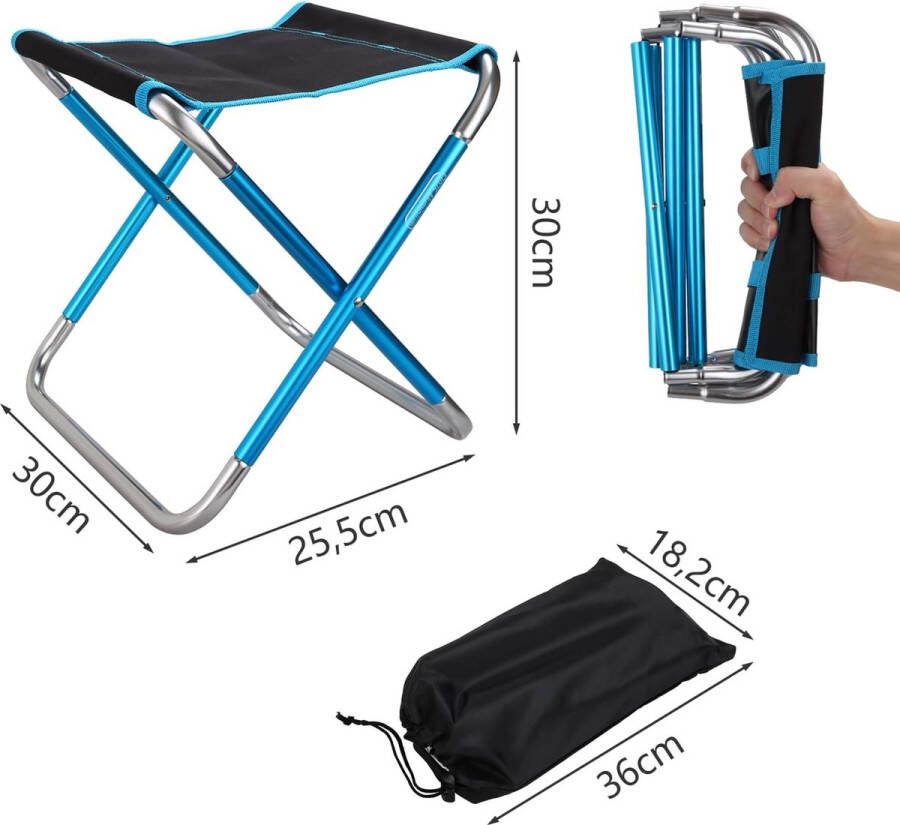 Campingkruk 30 x 25 x 30 cm inklapbaar lichte campingkruk met draagtas blauw aluminium camping vouwkruk outdoor opvouwbare mini draagbare kruk voor kinderen picknick wandelen