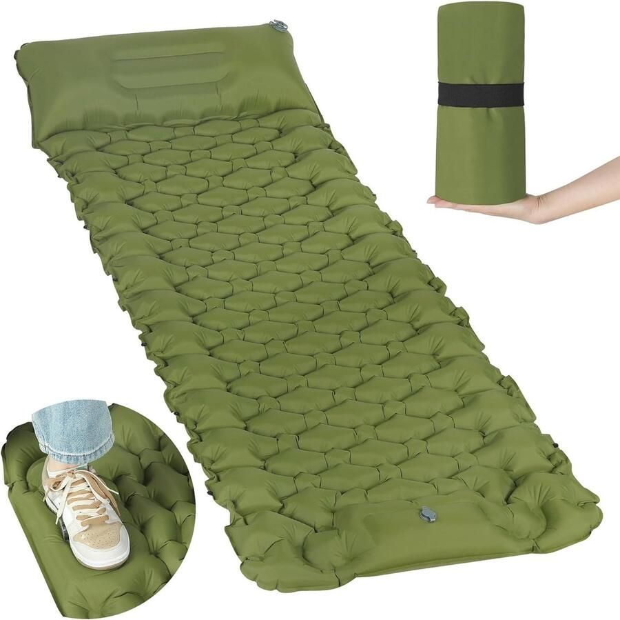 Campingmat zelfopblazend 2 ventielen opblaasbaar matras voor outdoor ultralicht en waterdicht opvouwbare slaapmat met kussen wandelen draagbare mat met tas vouwmatras