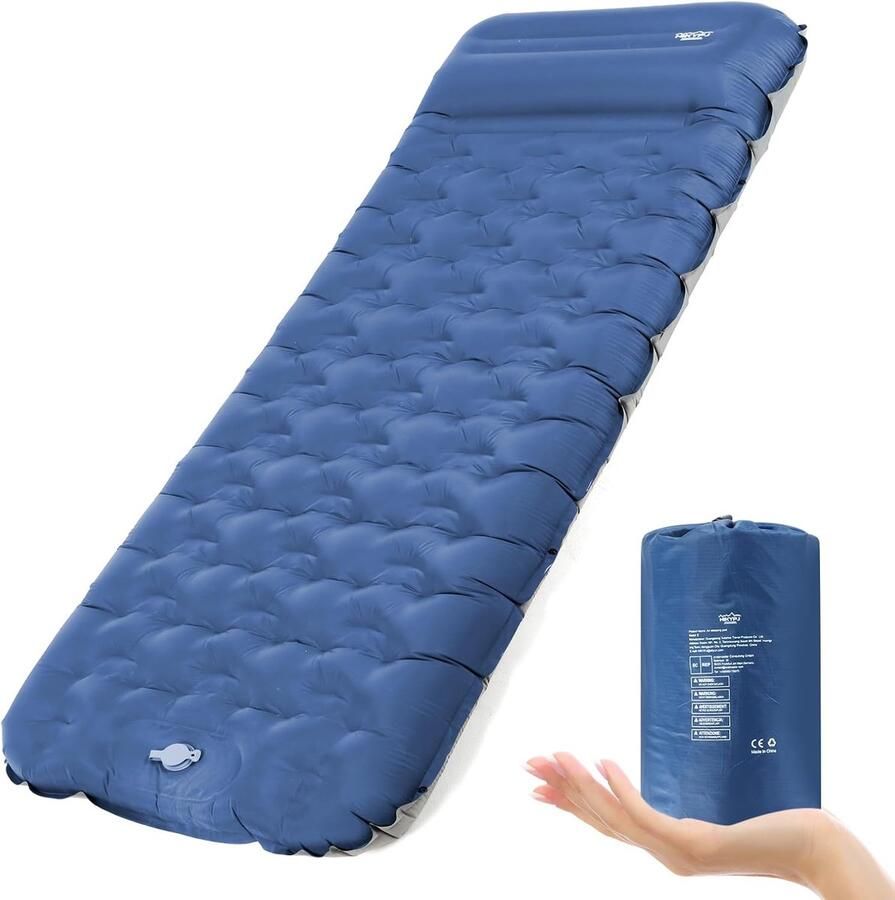 Campingslaapmat 12 cm opblaasbare slaapmat met voetperspomp en kussen verbeterde ondersteuningsslaapmat zelfopblazend