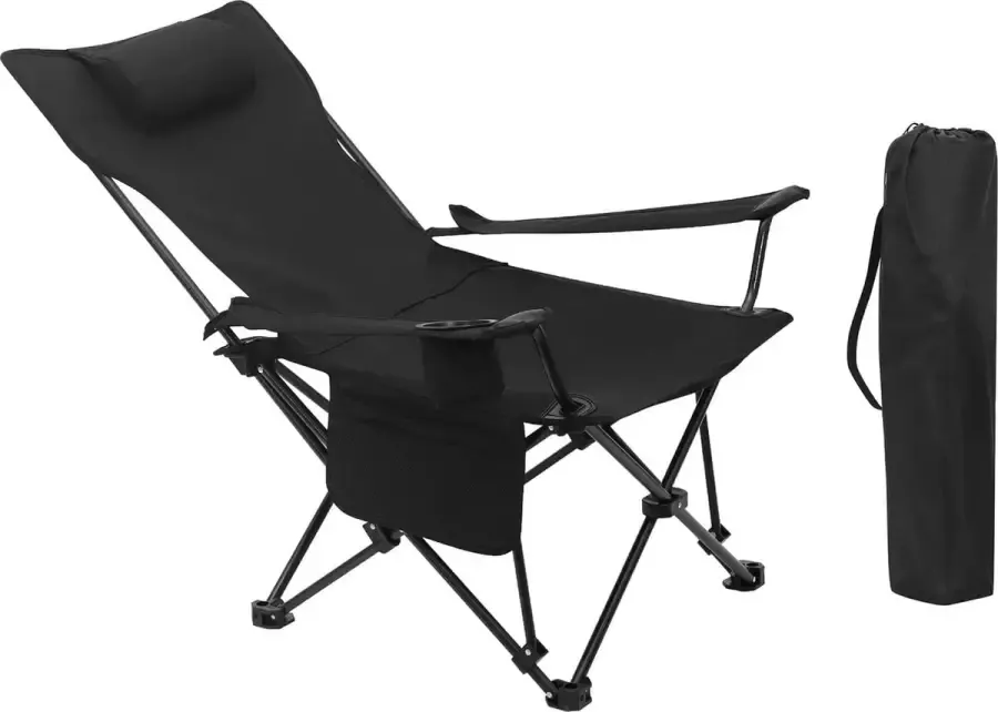 Campingstoel inklapbare klapstoel visstoel lichte strandstoel vouwstoel met rugleuning bekerhouder opbergtas 150 kg belastbaar zwart