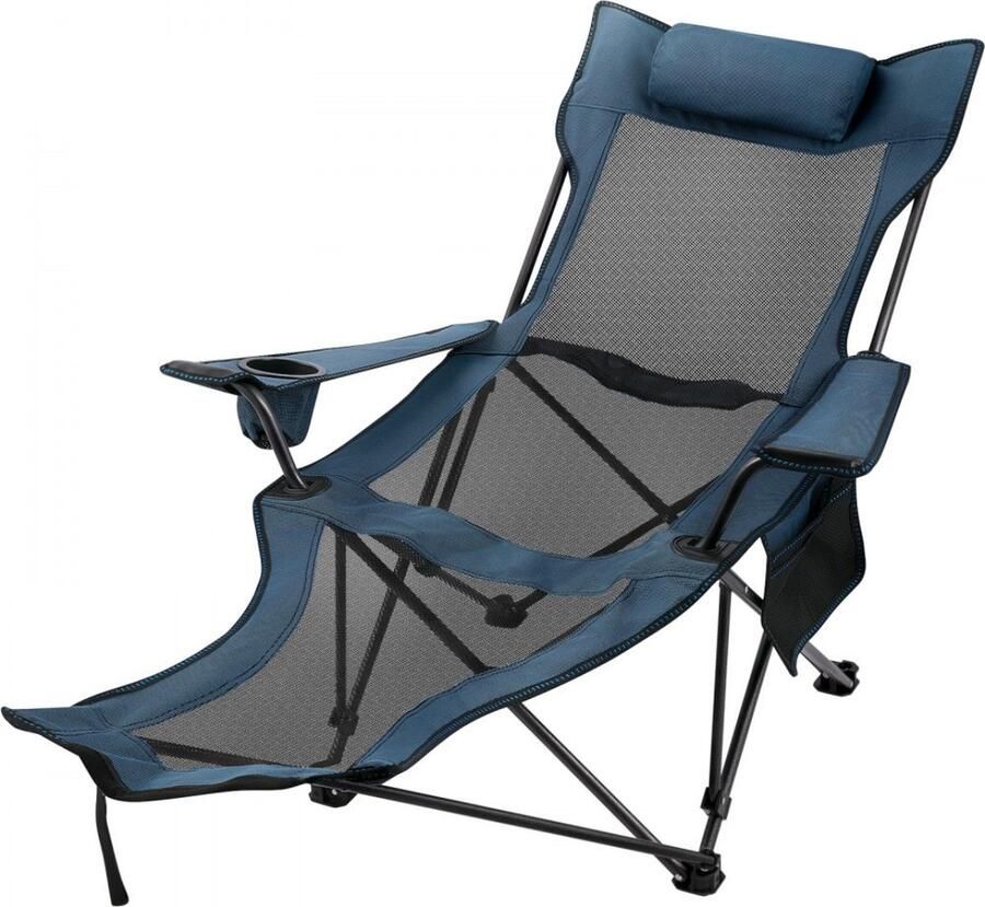 Campingstoel Mesh Lounge Strandchaise met Voetsteun Opvouwbaar Blauw