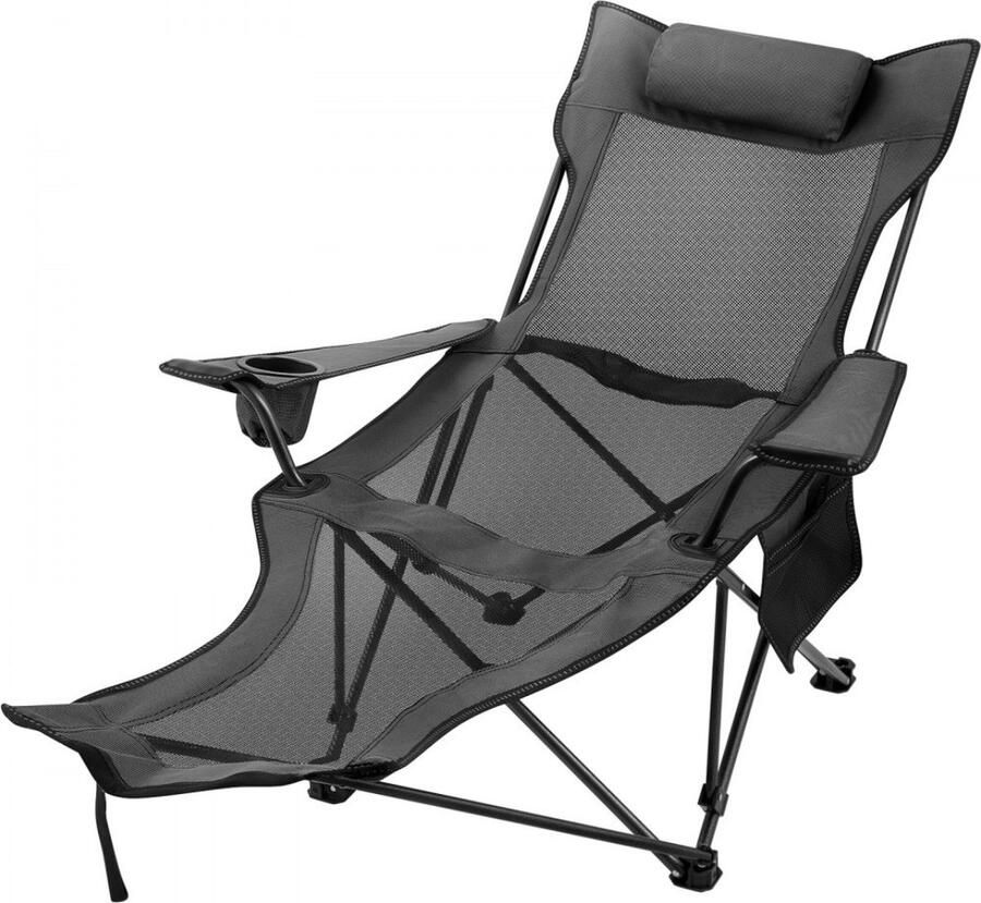 Campingstoel Mesh Lounge Strandchaise met Voetsteun Opvouwbaar Grijs