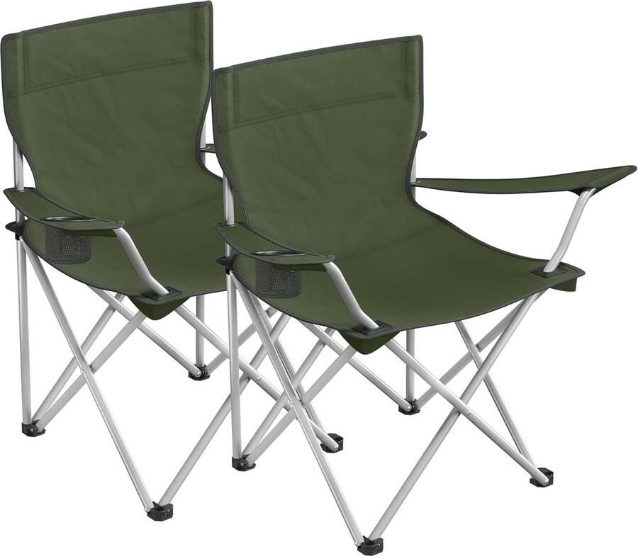 Campingstoelen Set van 2 Opvouwbare Buitenstoelen met Bekerhouder en Armleuningen Ideaal voor Kamperen Vissen en Picknicken Olijfgroen