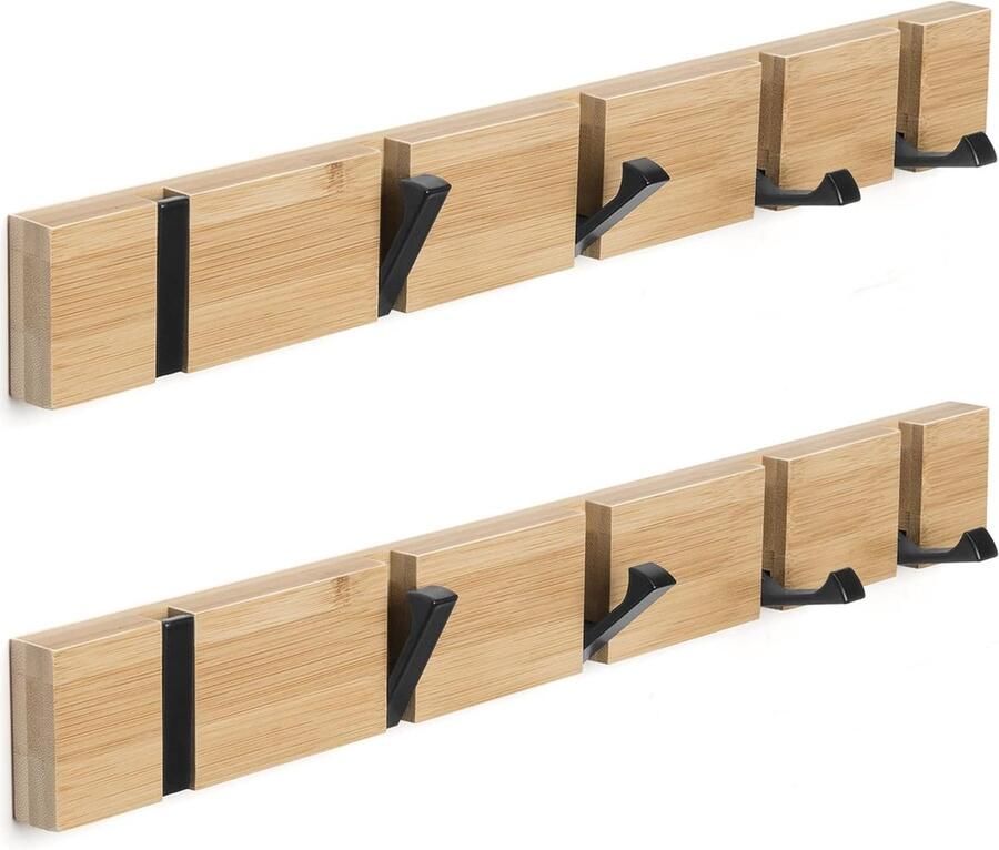Candala 2 stuks jashaken hout wand houten paneel kapstok opvouwbare kapstok met 5 haken voor jassen hoeden en handtassen (42cm)