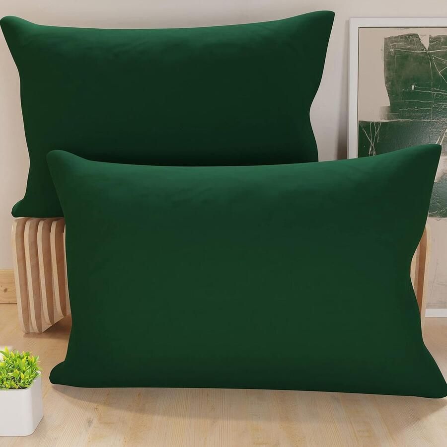Candala Artigiani Italiani Paar kussenslopen 50 x 70 cm van microvezel decoratief kussen voor slaapkamer bank set van 2 kussenslopen effen groen 100% Made in Italy