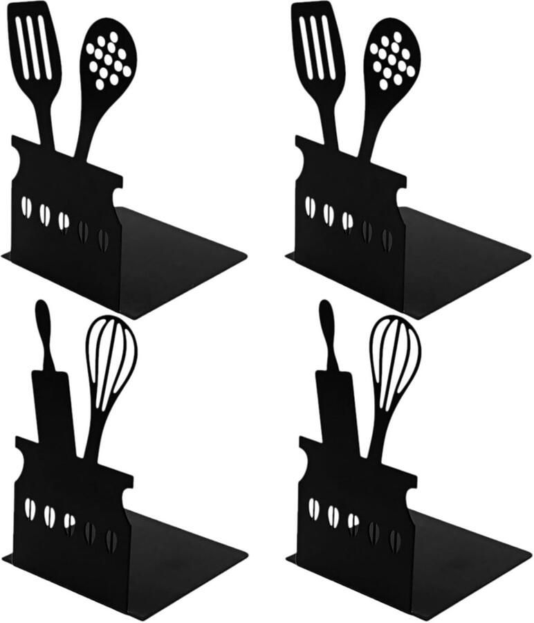 Candala Boekensteun 4 stuks boekensteunen metalen boekensteunen boekenhouder desktop boekenplank kinderen bureau boekenstandaard zwart