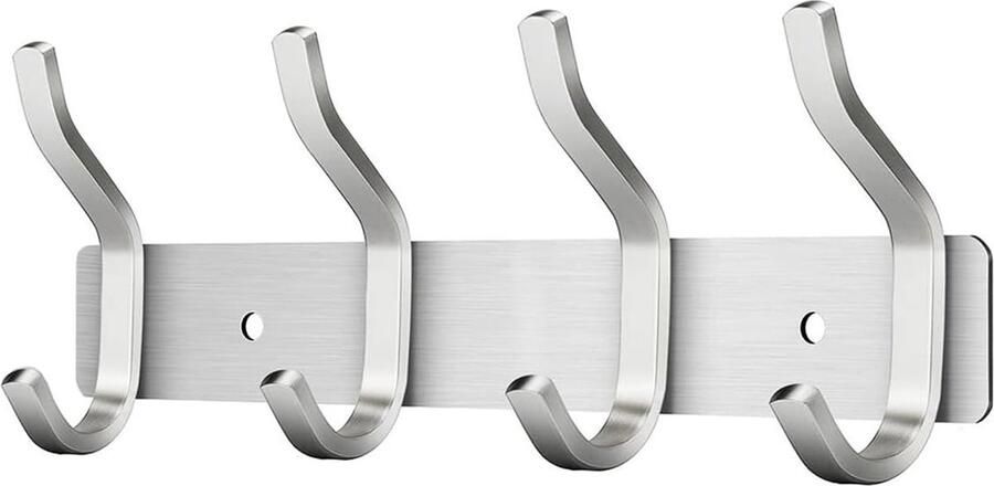 Candala Garderobehaken roestvrij staal hakenlijst kledinghaken muur met 4 haken garderobestand wandgarderobe voor slaapkamer badkamer keuken (zilver 4 haken)