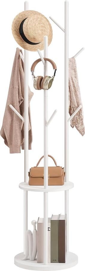 Candala Kapstok voor hal vrijstaande kapstok standaard met 8 haken opbergplanken halbomen voor kleding wit