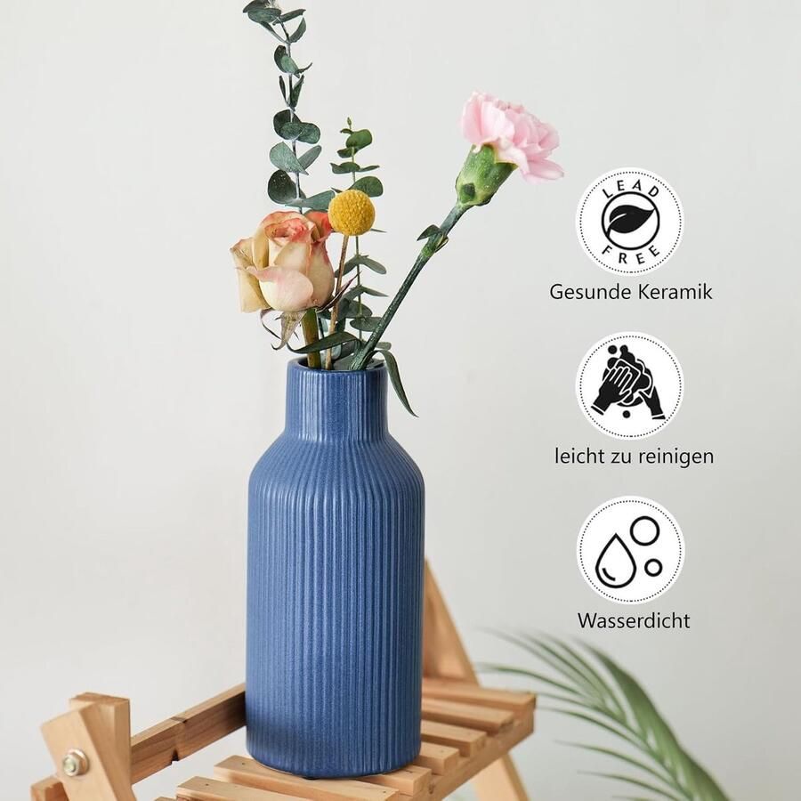 Candala Keramische vaas voor pampasgras kleine vaas voor decoratie eettafel boekenkast decoratie schoorsteenmantel entreedecoratie en middenstukken eenvoudige moderne Boheemse stijl (blauw)