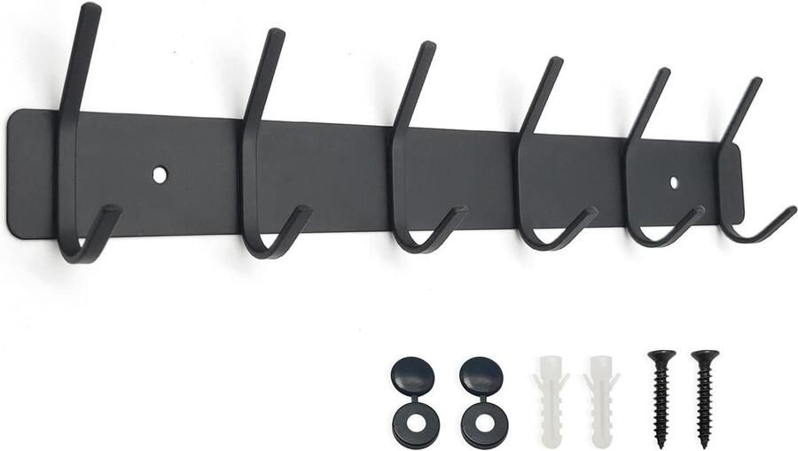 Candala Kledinghaken aan de muur kapstok metaal wandgarderobe roestvrij staal hakenlijst voor slaapkamer badkamer garderobehaken voor kleding jashouder (zwart 6 haken)