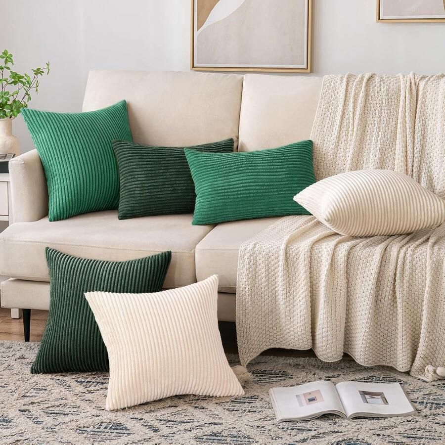 Candala Kussenhoezen van ribfluweel vierkant gestreept zacht voor thuis op de bank of in de slaapkamer decoratieve kussenslopen 45 x 45 cm set van 2 beige