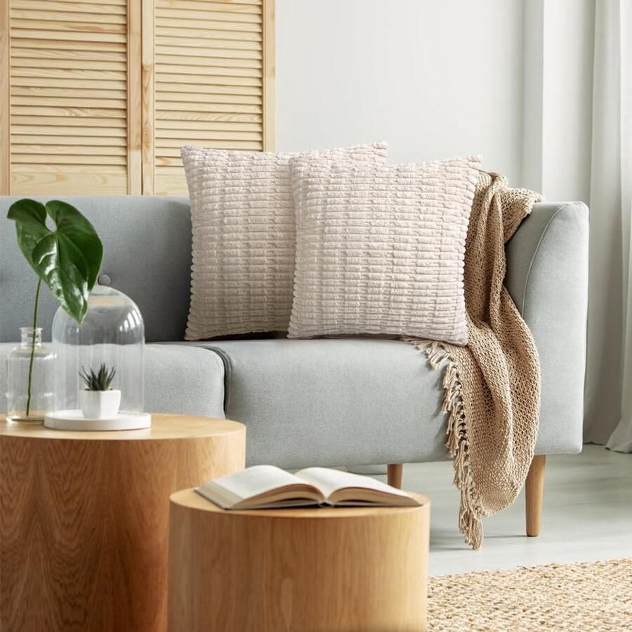 Candala kussenslopen 45 x 45 cm set van 2 super zachte corduroy beige decoratieve moderne kussenslopen zachte kussenslopen voor thuis lente decoratie bank tarwetype