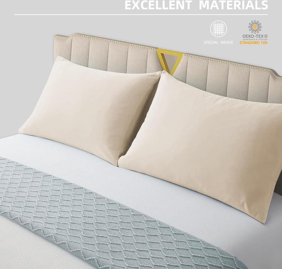 Candala Voor Tweepersoonsbed 50x90cm Set van 2 Kussenslopen Gecertificeerd Door Oeko-TEX In Premium Microvezel 110GSM Met Onzichtbare Rits Zacht en Ademend Hypoallergeen Beige