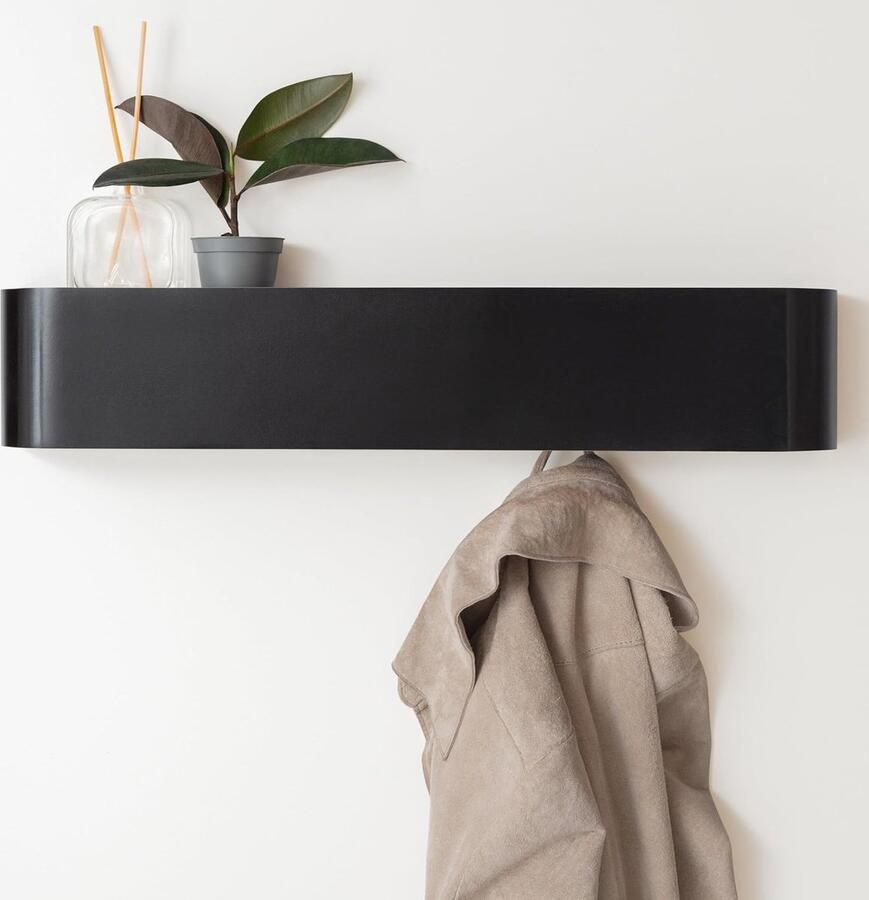 Candala Wandgemonteerde Kapstok 'Toke' Moderne Kapstok met Verborgen Wandhaken Kapstokpaneel van Massief Houtfineer Zwart