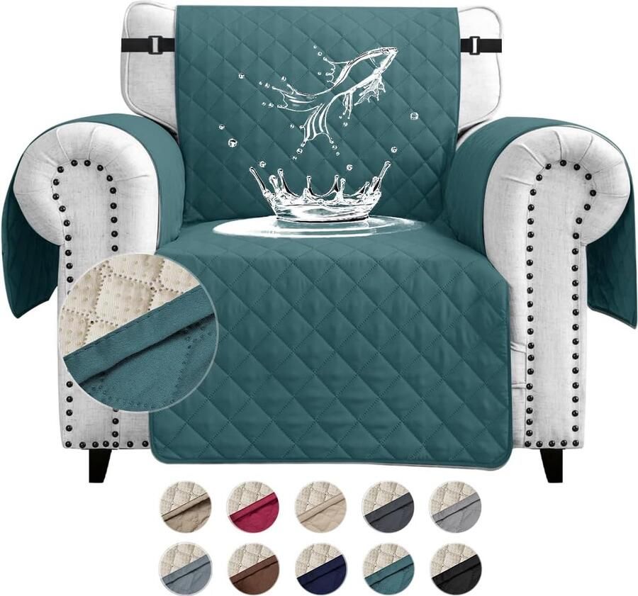 Candala Waterdichte bankovertrek 1-zits dikke bankbeschermer waterdicht omkeerbaar doorgestikt met zijzakken antislip krasbestendig voor huisdieren honden en katten groen