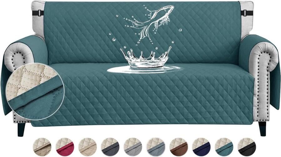 Candala Waterdichte bankovertrek 4-zits dikke bankbeschermer waterdicht omkeerbaar doorgestikt met zijzakken antislip krasbestendig voor huisdieren honden en katten groen