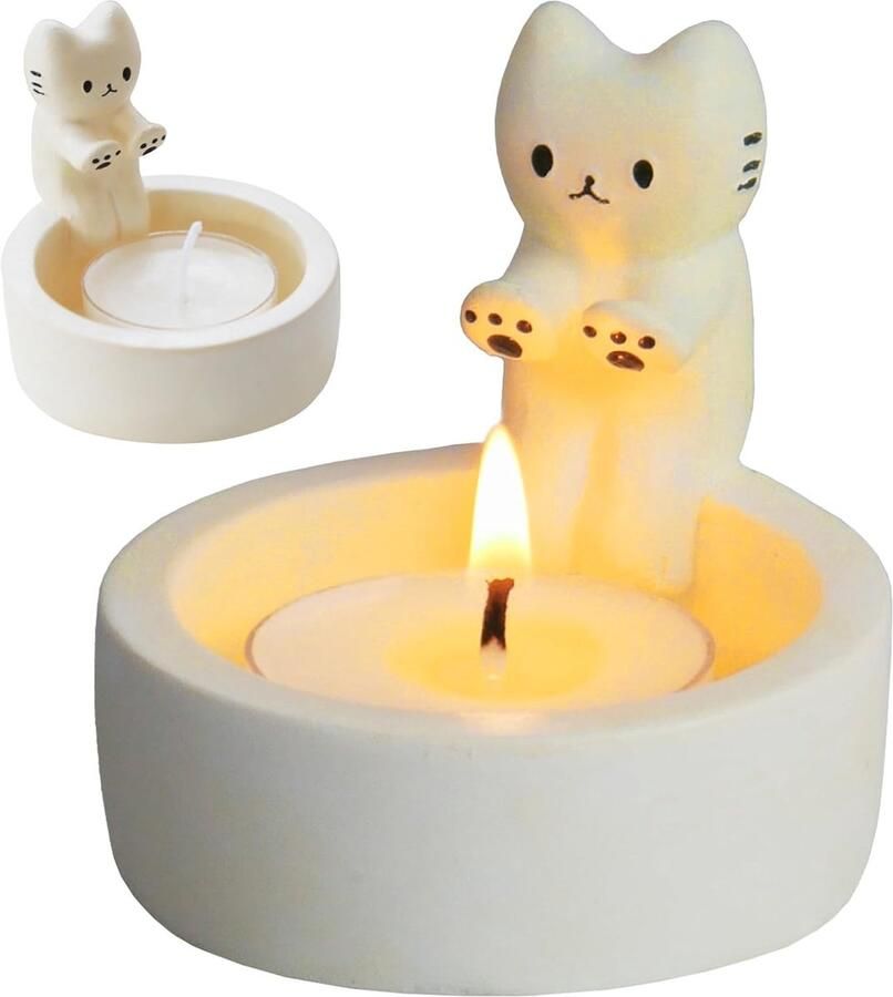 Candle Holder Tea Light Holder Kat met Verwarmende Pootjes Schattige Kat Kaarsenhouder Cadeaus voor Kattenliefhebbers Woonkamer Slaapkamer Tafel Decoratie