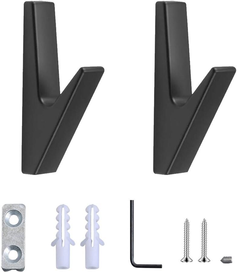 CANGCANG 2-delige set kapstokken mat zwart zinklegering kapstokken voor akoestische panelen wandhaken voor badkamers keukens gangen en foyers roestvrij en duurzaam