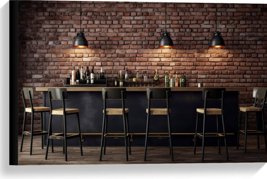 Canvas Bar Flessen Drank Krukken Lampen Hout Kleuren 60x40 cm Foto op Canvas Schilderij (Wanddecoratie op Canvas)