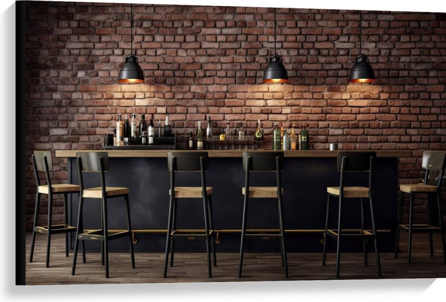 Canvas Bar Flessen Drank Krukken Lampen Hout Kleuren 90x60 cm Foto op Canvas Schilderij (Wanddecoratie op Canvas)