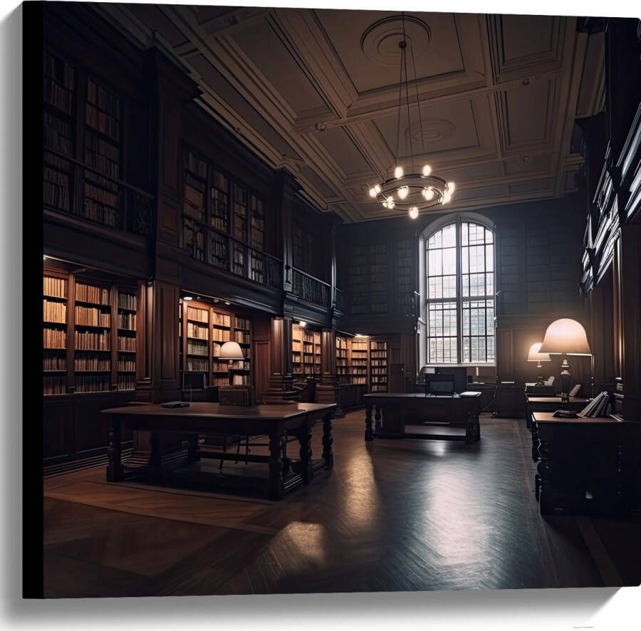 Canvas Bibliotheek Boeken Stilte Tafels 60x60 cm Foto op Canvas Schilderij (Wanddecoratie op Canvas)