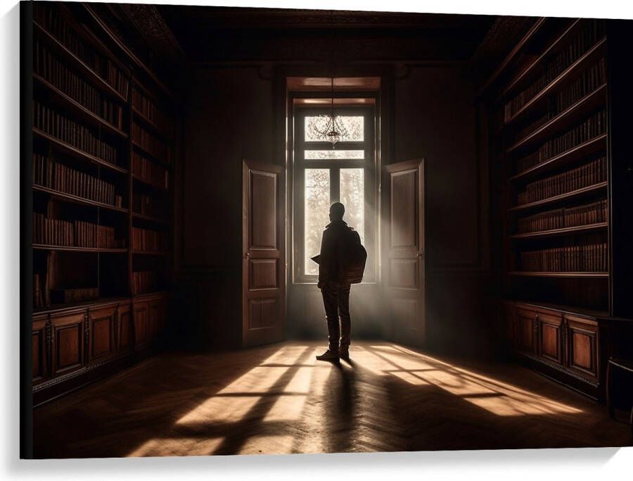 Canvas Bibliotheek Man Boeken Leeg 100x75 cm Foto op Canvas Schilderij (Wanddecoratie op Canvas)