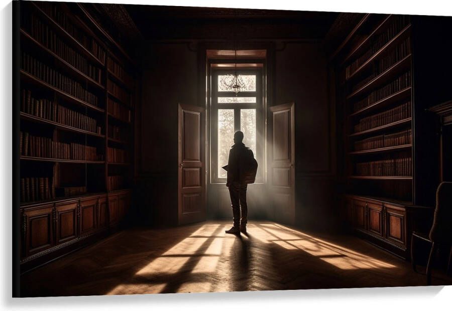 Canvas Bibliotheek Man Boeken Leeg 120x80 cm Foto op Canvas Schilderij (Wanddecoratie op Canvas)