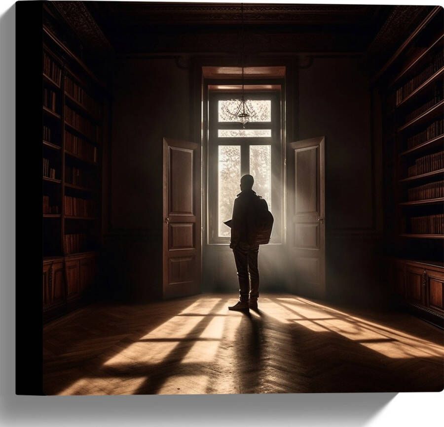 Canvas Bibliotheek Man Boeken Leeg 30x30 cm Foto op Canvas Schilderij (Wanddecoratie op Canvas)