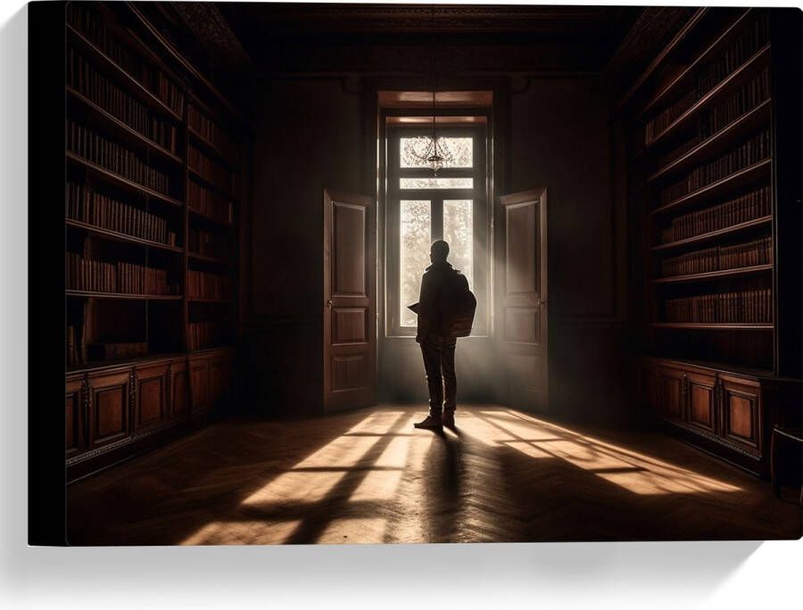 Canvas Bibliotheek Man Boeken Leeg 40x30 cm Foto op Canvas Schilderij (Wanddecoratie op Canvas)