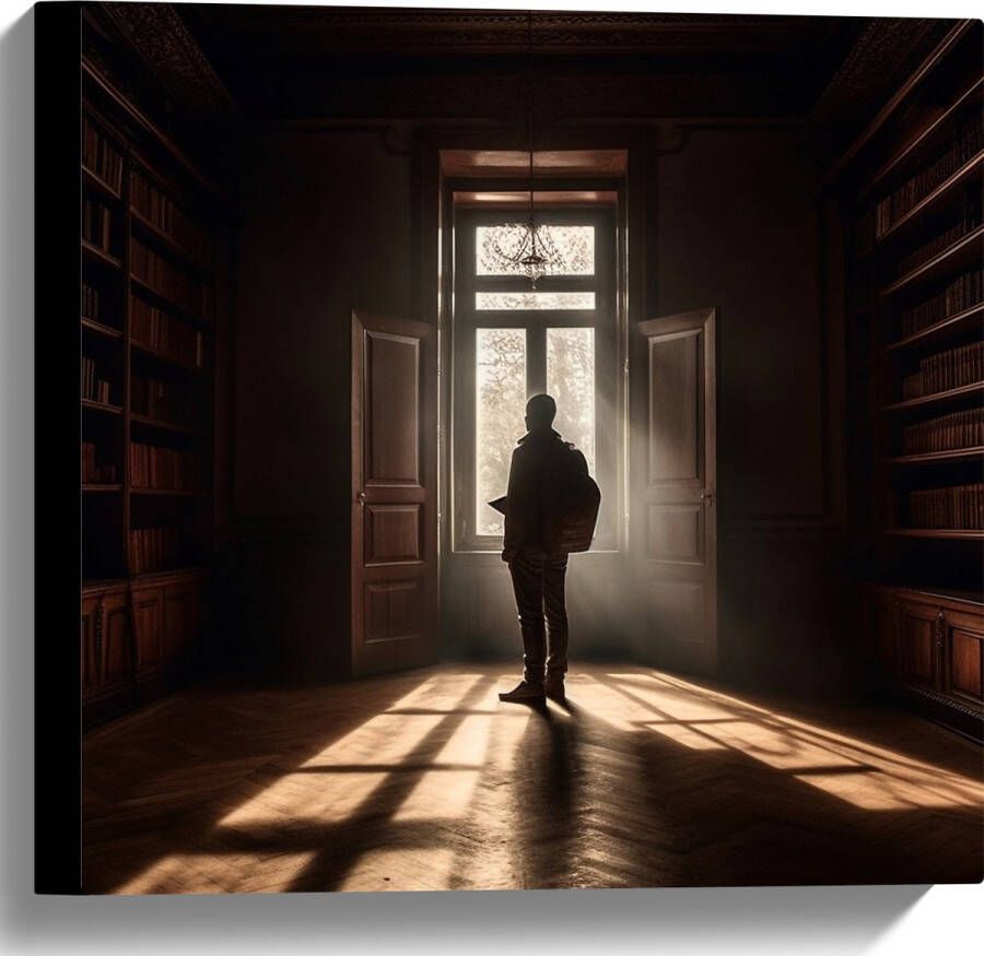 Canvas Bibliotheek Man Boeken Leeg 40x40 cm Foto op Canvas Schilderij (Wanddecoratie op Canvas)