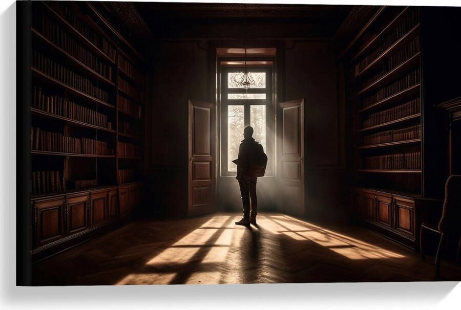 Canvas Bibliotheek Man Boeken Leeg 60x40 cm Foto op Canvas Schilderij (Wanddecoratie op Canvas)