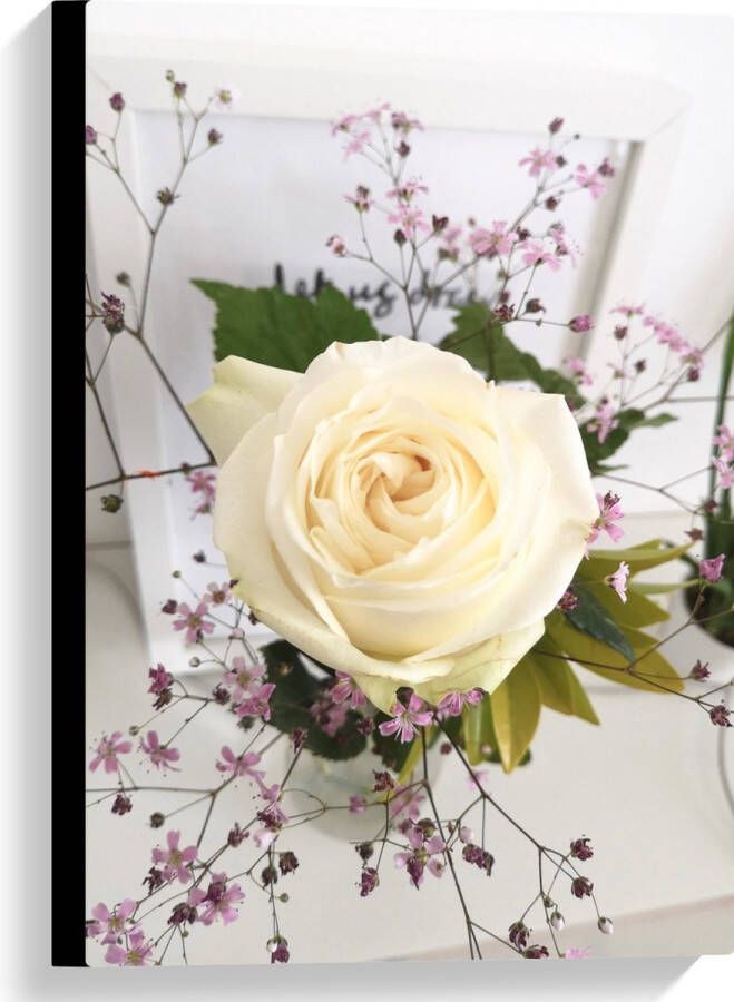 Canvas Bloemen Roos Bladeren Bureau Boeket Vaas 40x60 cm Foto op Canvas Schilderij (Wanddecoratie op Canvas)