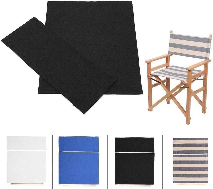 Canvas Chair Covers Set van Canvas Director Stoelen Vervangingskit Moderne Rekstof Schimmelbestendig Wasbaar Duurzaam Vouwstoel (Zwart)