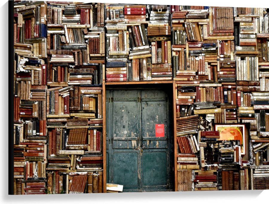 Canvas Deur in Boekenkast 100x75 cm Foto op Canvas Schilderij (Wanddecoratie op Canvas)