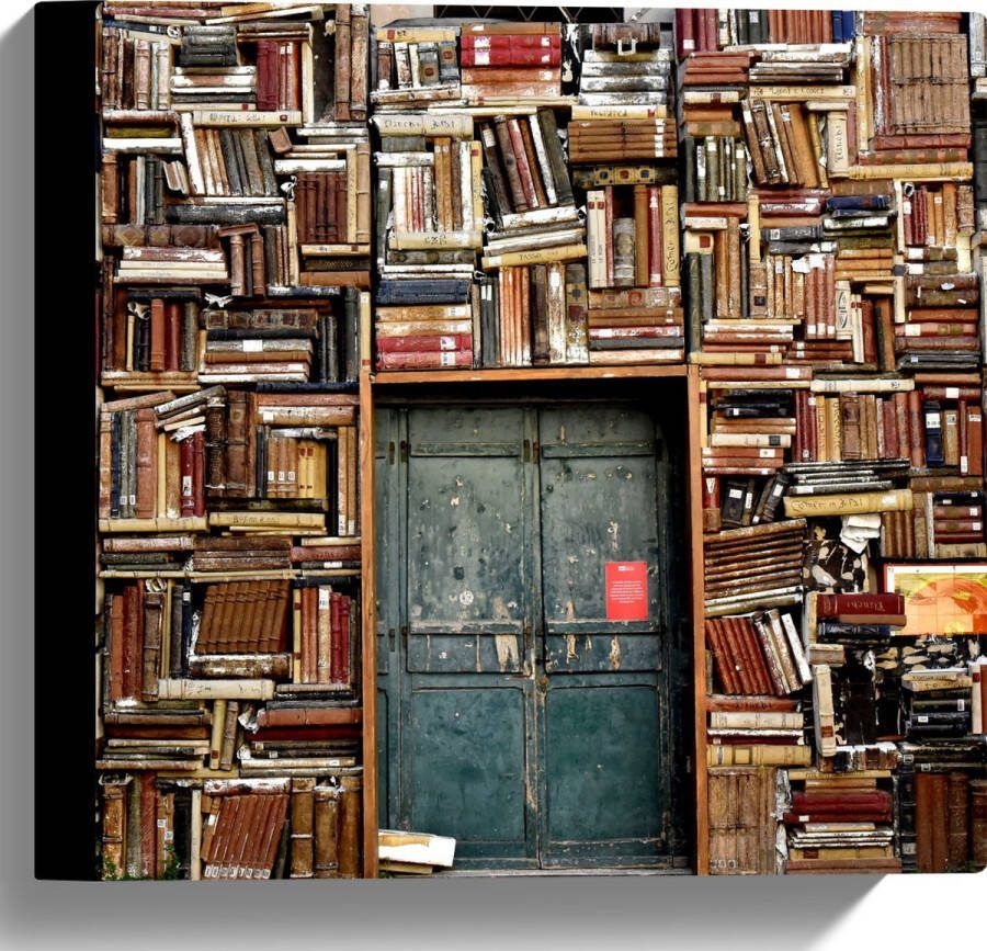 Canvas Deur in Boekenkast 30x30 cm Foto op Canvas Schilderij (Wanddecoratie op Canvas)