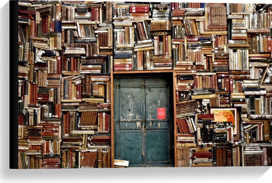 Canvas Deur in Boekenkast 60x40 cm Foto op Canvas Schilderij (Wanddecoratie op Canvas)