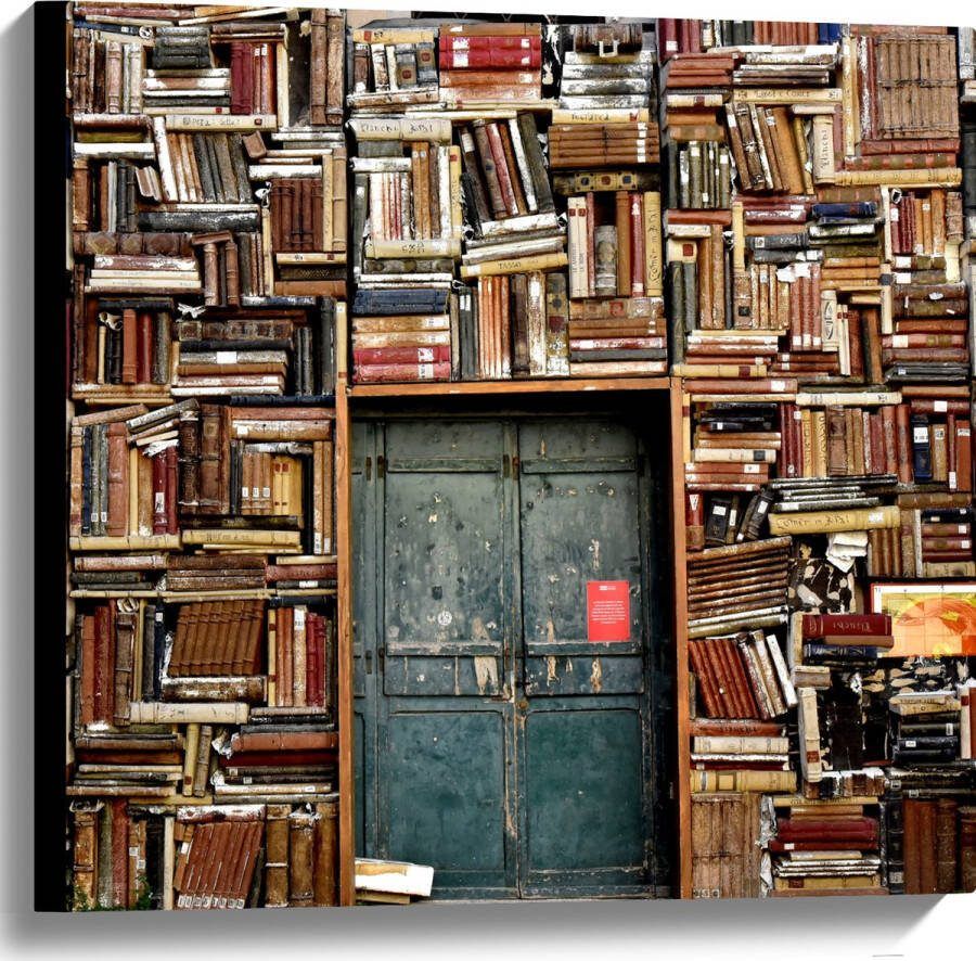 Canvas Deur in Boekenkast 60x60 cm Foto op Canvas Schilderij (Wanddecoratie op Canvas)