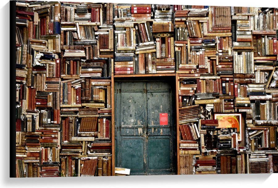 Canvas Deur in Boekenkast 90x60 cm Foto op Canvas Schilderij (Wanddecoratie op Canvas)