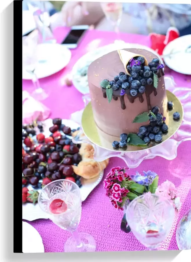 Canvas Feestelijke Tafel met Hapjes en Drankjes 40x60 cm Foto op Canvas Schilderij (Wanddecoratie op Canvas)