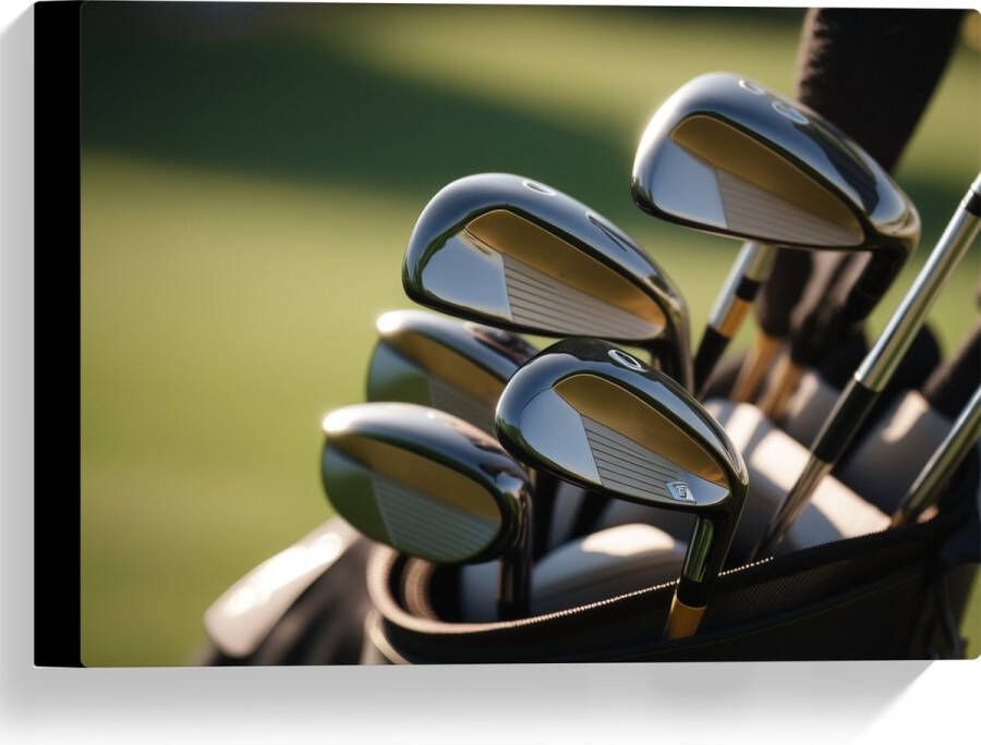 Canvas Golf Clubs in Trolley op Golfbaan 40x30 cm Foto op Canvas Schilderij (Wanddecoratie op Canvas)