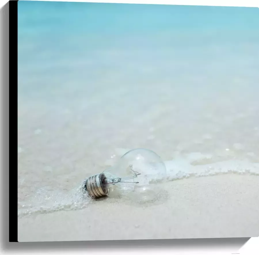 Canvas Lamp op het Strand 60x60 cm Foto op Canvas Schilderij (Wanddecoratie op Canvas)